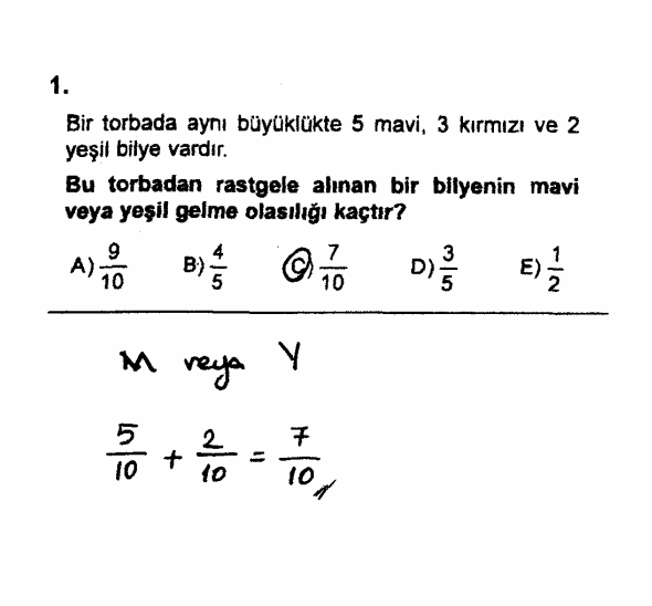 10 Sinif Olasilik Torbadan Cekilisler Cozumlu Sorular 1 10 Sinif Bagimli Ve Bagimsiz Olaylarin Olasiliklari Cozumlu Sorular 2019 2020