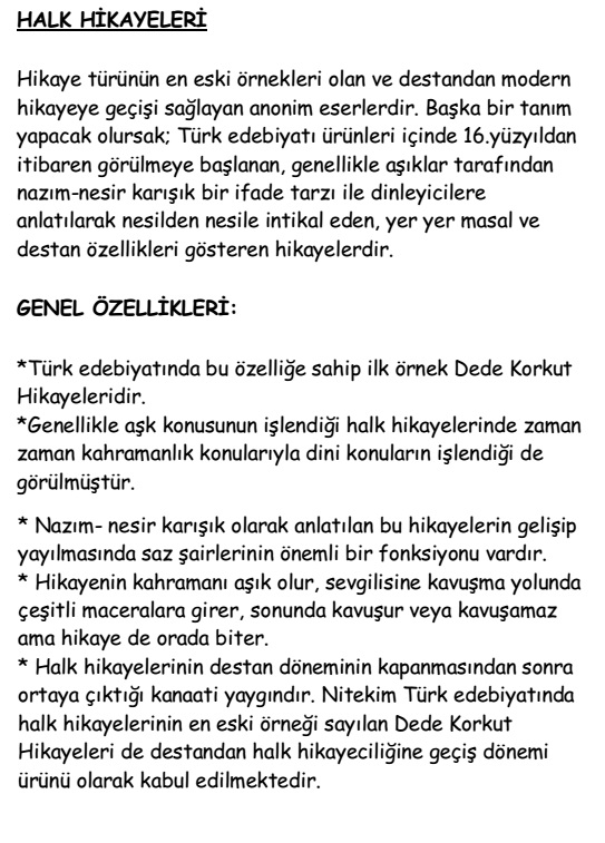 hikaye türünün özellikleri